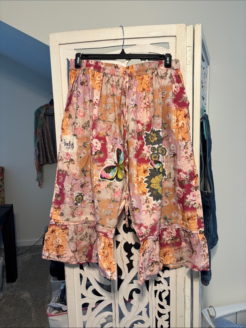 Vintage-Inspired Floral Ruffle Bloomers with Butterfly Detail - Pink & Orange